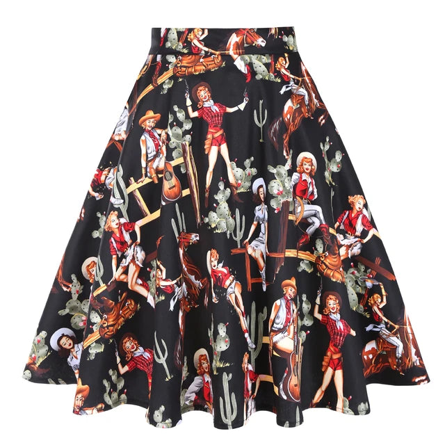 When We Retro Daisy Floral Printed Women Yellow Skirt VD0020 Vintage Casual High Waist A Line jupe femme Flare Summer Skirts