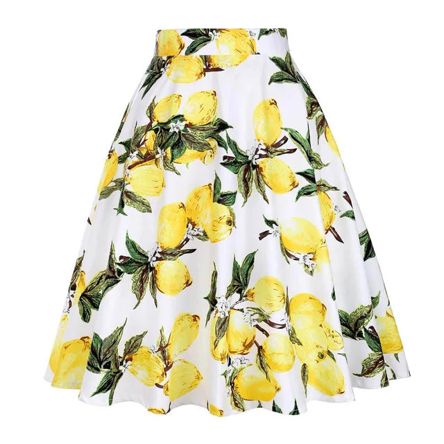 When We Retro Daisy Floral Printed Women Yellow Skirt VD0020 Vintage Casual High Waist A Line jupe femme Flare Summer Skirts