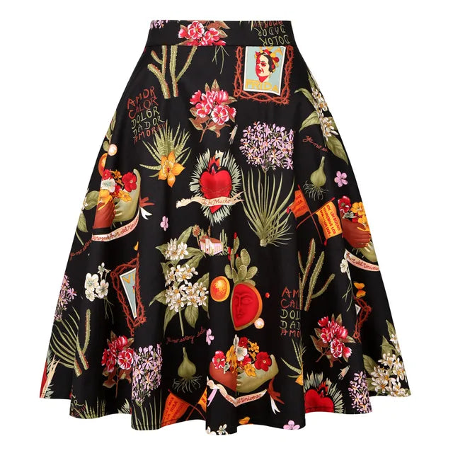 When We Retro Daisy Floral Printed Women Yellow Skirt VD0020 Vintage Casual High Waist A Line jupe femme Flare Summer Skirts