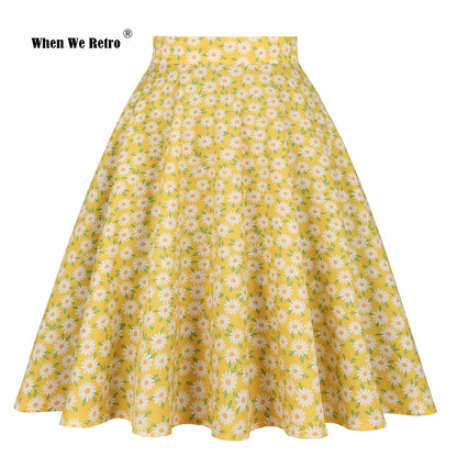 When We Retro Daisy Floral Printed Women Yellow Skirt VD0020 Vintage Casual High Waist A Line jupe femme Flare Summer Skirts