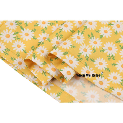 When We Retro Daisy Floral Printed Women Yellow Skirt VD0020 Vintage Casual High Waist A Line jupe femme Flare Summer Skirts