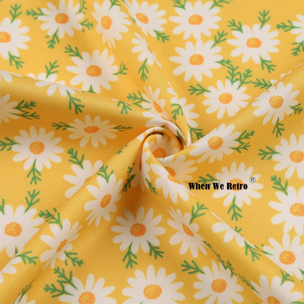 When We Retro Daisy Floral Printed Women Yellow Skirt VD0020 Vintage Casual High Waist A Line jupe femme Flare Summer Skirts